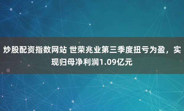 炒股配资指数网站 世荣兆业第三季度扭亏为盈，实现归母净利润1.09亿元